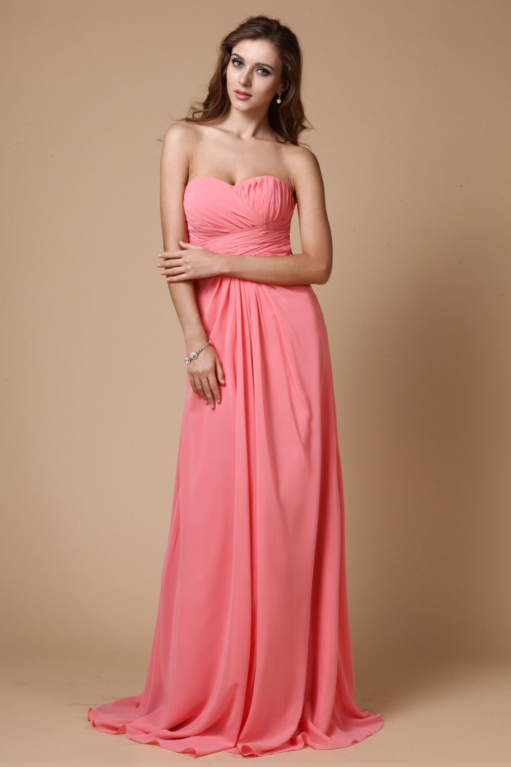 Ruffles A-Line/Princess Sleeveless Chiffon Sweetheart Long Bridesmaid Dresses