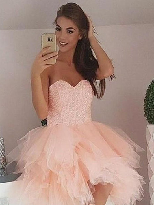 Sweetheart Sleeveless Beading A-Line/Princess Tulle Short/Mini Homecoming Dresses