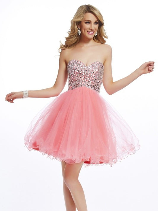 Beading Sleeveless Short Sweetheart A-Line/Princess Net Homecoming Dresses