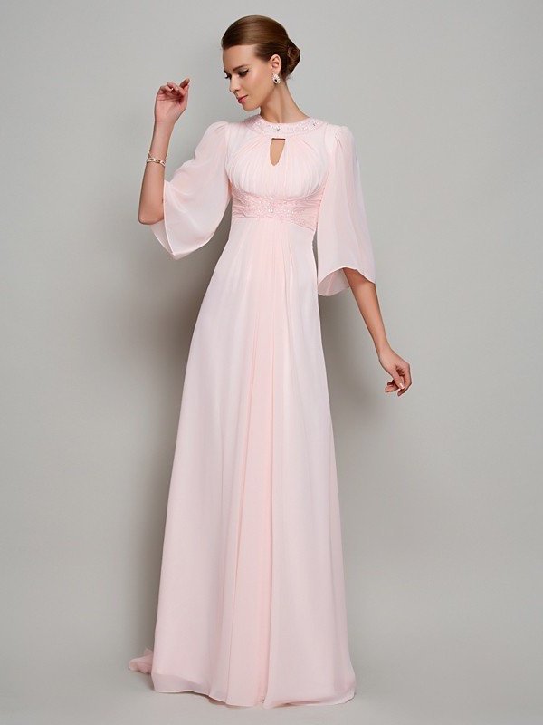 1/2 Neck A-Line/Princess Long Beading of High Chiffon Mother Sleeves the Bride Dresses