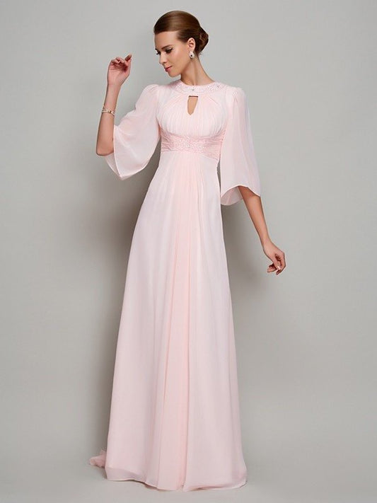 1/2 Neck A-Line/Princess Long Beading of High Chiffon Mother Sleeves the Bride Dresses