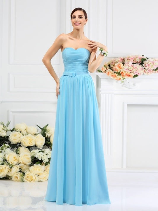 Pleats Hand-Made Sleeveless A-Line/Princess Sweetheart Long Flower Chiffon Bridesmaid Dresses