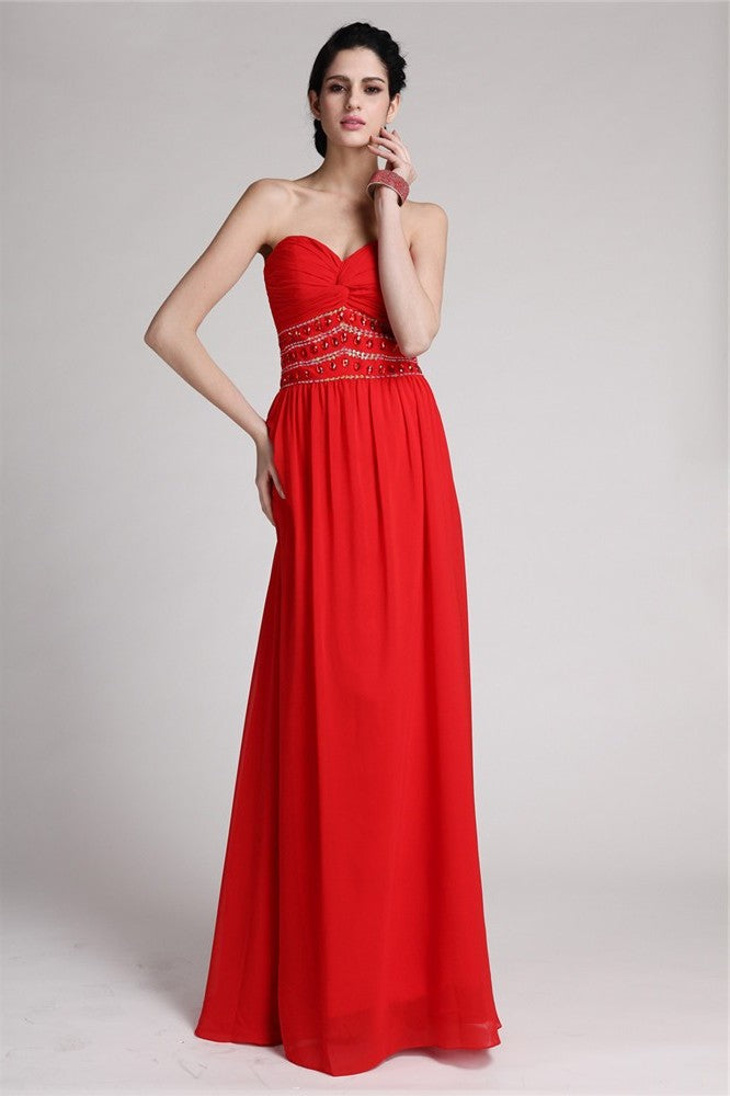 Beading Pleats Sheath/Column Sweetheart Sleeveless Long Chiffon Dresses