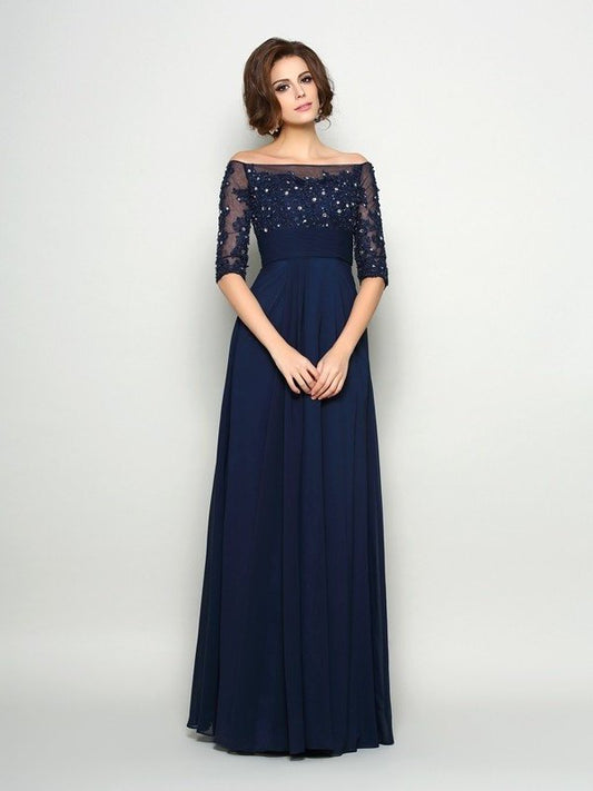 1/2 of Off-the-Shoulder Chiffon Long Mother Sleeves A-Line/Princess Beading the Bride Dresses