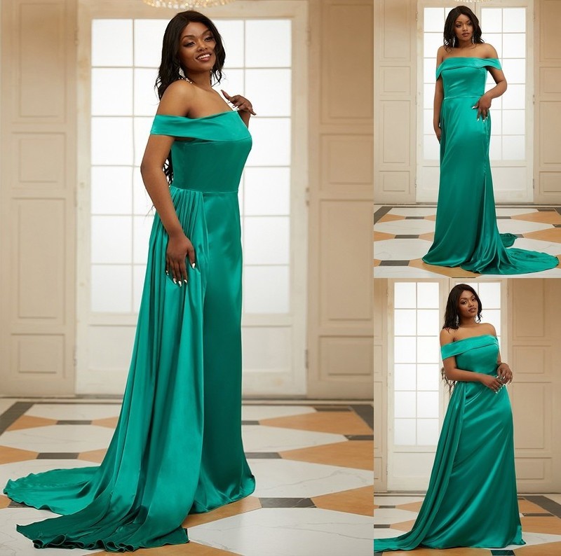 like Silk Sleeveless Satin Off-the-Shoulder Ruffles Sheath/Column Sweep/Brush Train Dresses