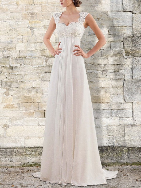 Bateau Empire Sleeveless Train Sweep/Brush Chiffon Wedding Dresses