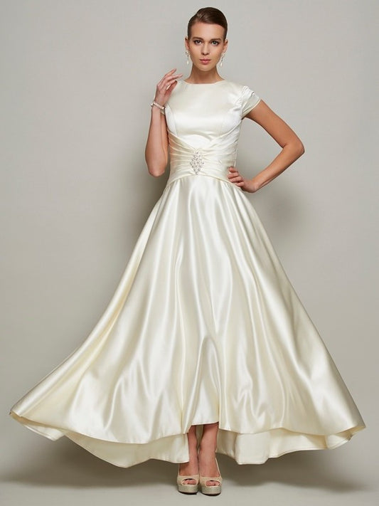 Sleeves Long Short of Satin Mother Scoop Beading A-Line/Princess the Bride Dresses