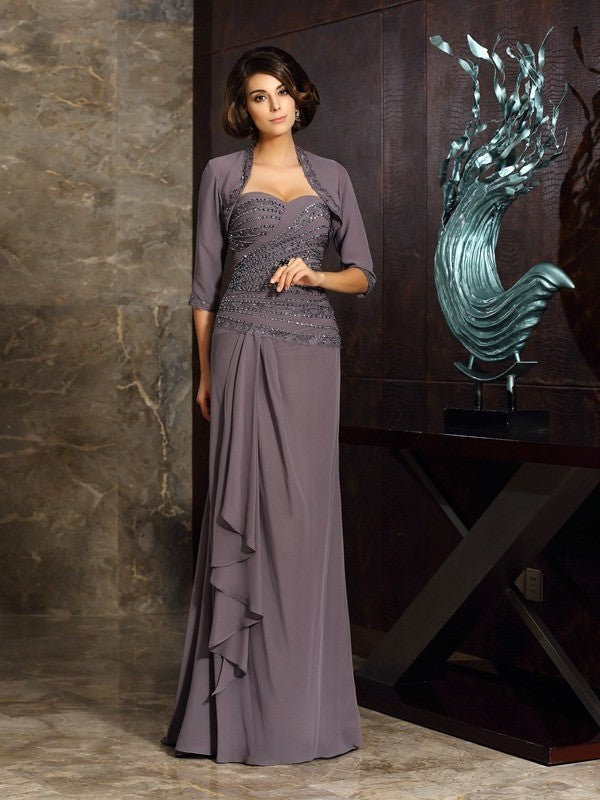 Sweetheart Beading of Long Mother Sleeveless Applique Chiffon Sheath/Column the Bride Dresses