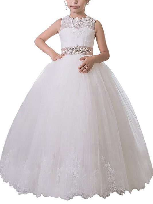 Tulle Scoop Floor-Length Sash/Ribbon/Belt Ball Gown Sleeveless Flower Girl Dresses