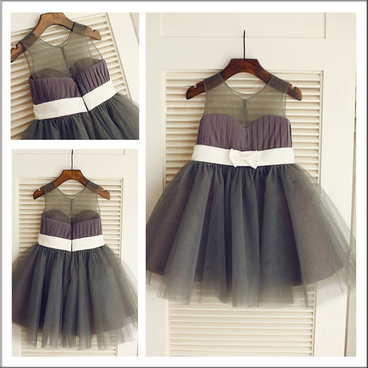 Tulle Scoop Sash/Ribbon/Belt Sleeveless Long A-Line/Princess Flower Girl Dresses