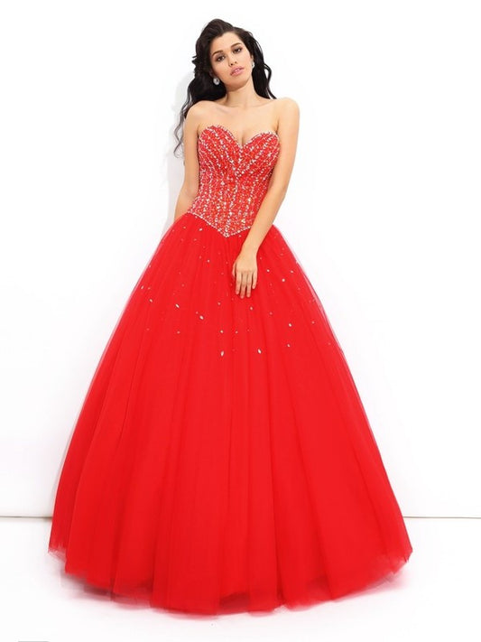 Sleeveless Sweetheart Long Beading Ball Gown Net Quinceanera Dresses