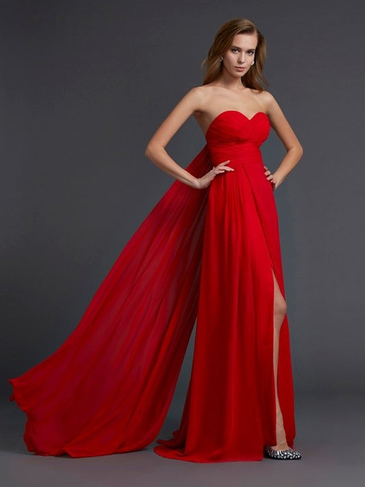 Sleeveless Pleats Sweetheart A-Line/Princess Long Chiffon Dresses