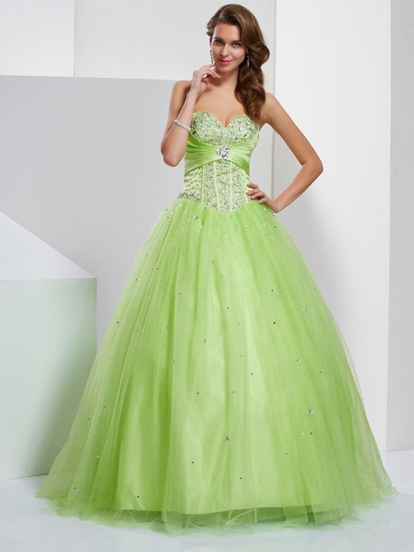 Gown Sleeveless Ball Beading Sweetheart Long Tulle Quinceanera Dresses