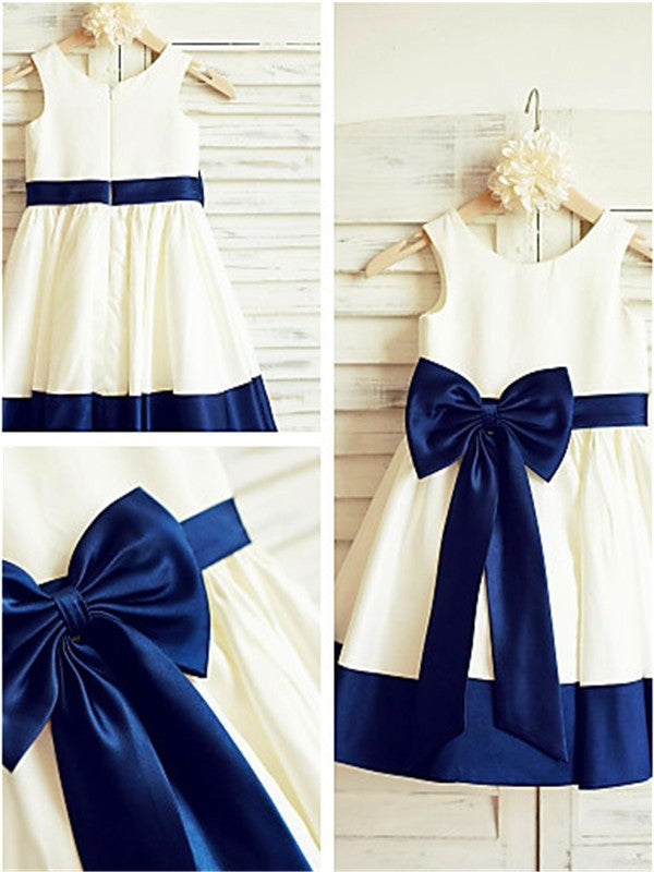 Scoop Sleeveless A-line/Princess Knee-Length Bowknot Satin Flower Girl Dresses