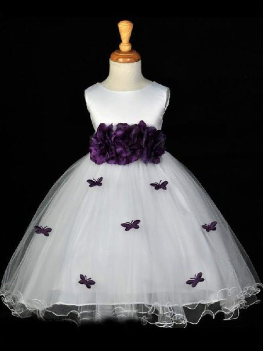 Organza Sleeveless Hand-made Flower Scoop A-line/Princess Long Flower Girl Dresses