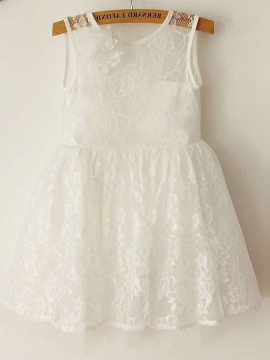 A-Line/Princess Tulle Lace Sleeveless Straps Knee-Length Flower Girl Dresses