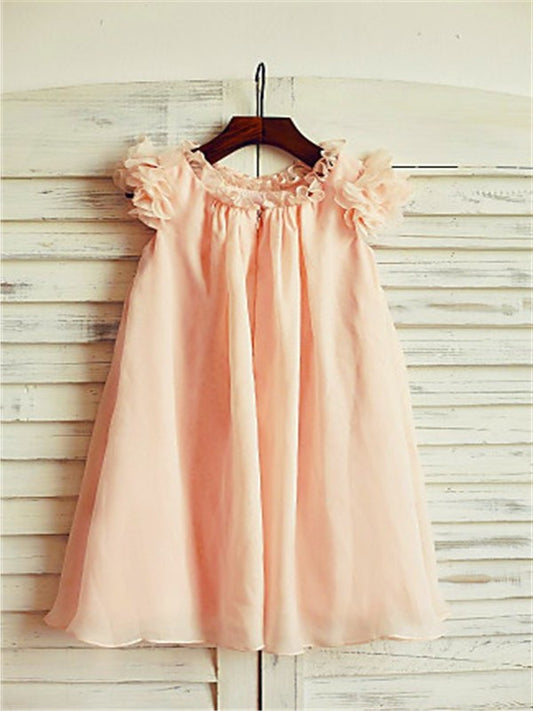 Short Tea-Length Scoop Sleeves A-line/Princess Chiffon Flower Girl Dresses