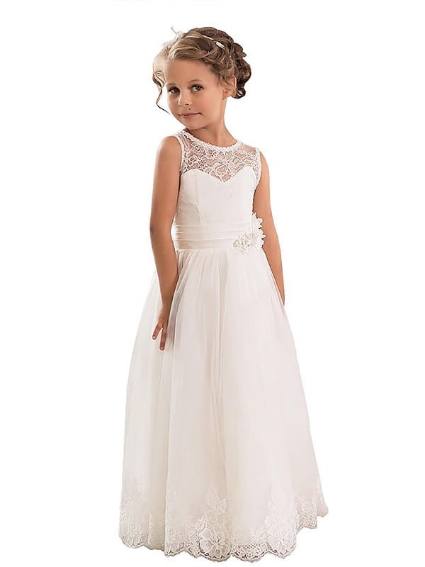 Tulle Scoop A-line/Princess Floor-Length Sleeveless Flower Girl Dresses