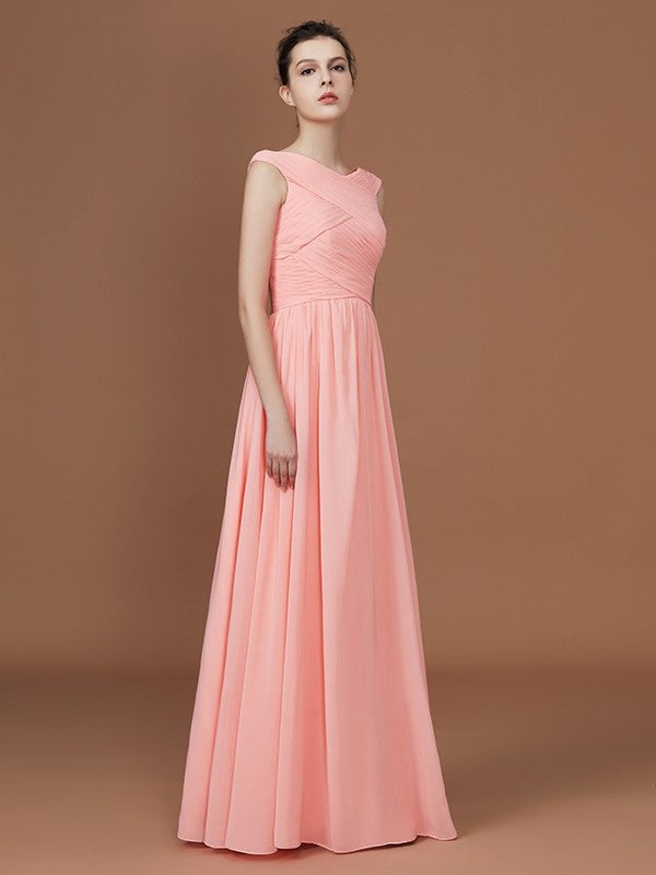 V-neck Sleeveless Floor-Length A-Line/Princess Chiffon Bridesmaid Dress