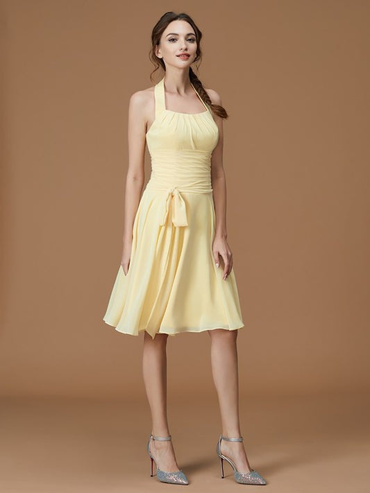 Sleeveless Halter Short/Mini A-Line/Princess Ruffles Chiffon Bridesmaid Dresses