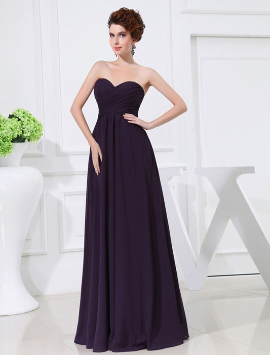 Sweetheart Chiffon Sleeveless Pleats A-Line/Princess Long Bridesmaid Dresses