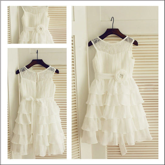 A-Line/Princess Chiffon Long Sleeveless Scoop Layers Flower Girl Dresses