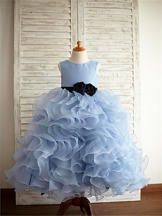 Gown Ruffles Organza Ball Scoop Sleeveless Floor-Length Flower Girl Dresses