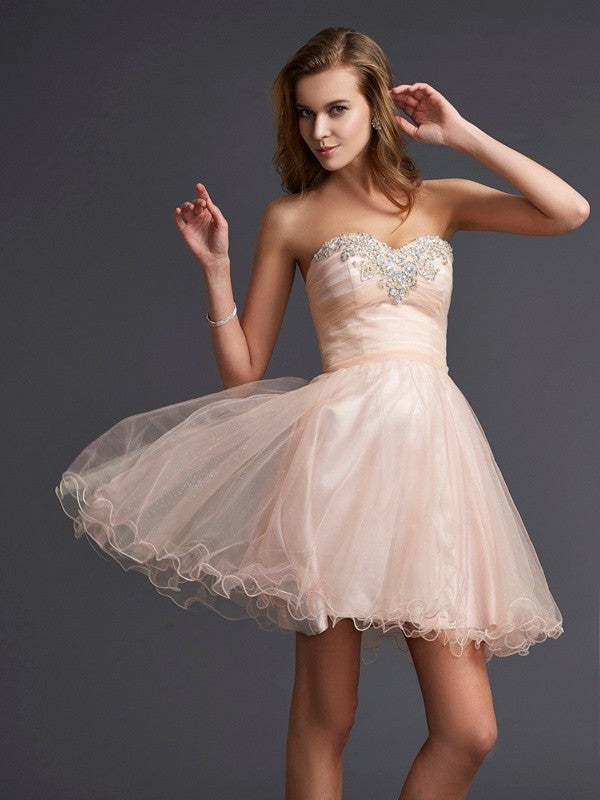 Short A-Line/Princess Sleeveless Silk Sweetheart like Satin Homecoming Dresses