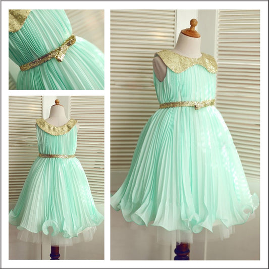 A-Line/Princess Chiffon Scoop Long Sequin Sleeveless Flower Girl Dresses