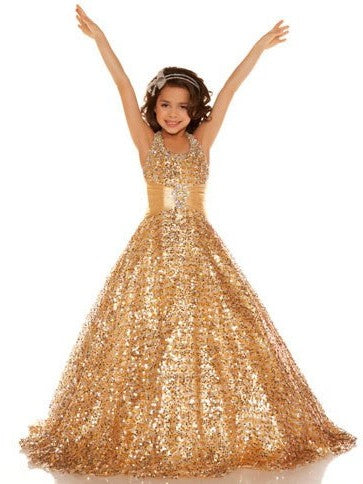 Long A-line/Princess Sequins Sleeveless Halter Sequin Flower Girl Dresses