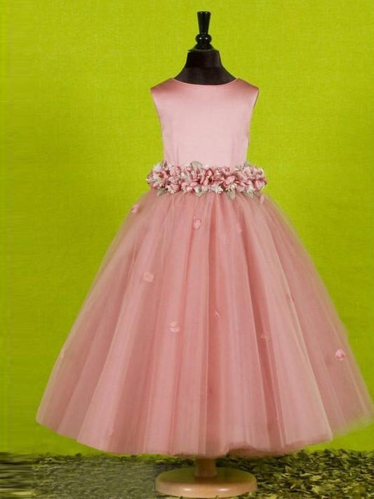 Long Tulle Scoop Sleeveless A-line/Princess Bowknot Flower Girl Dresses