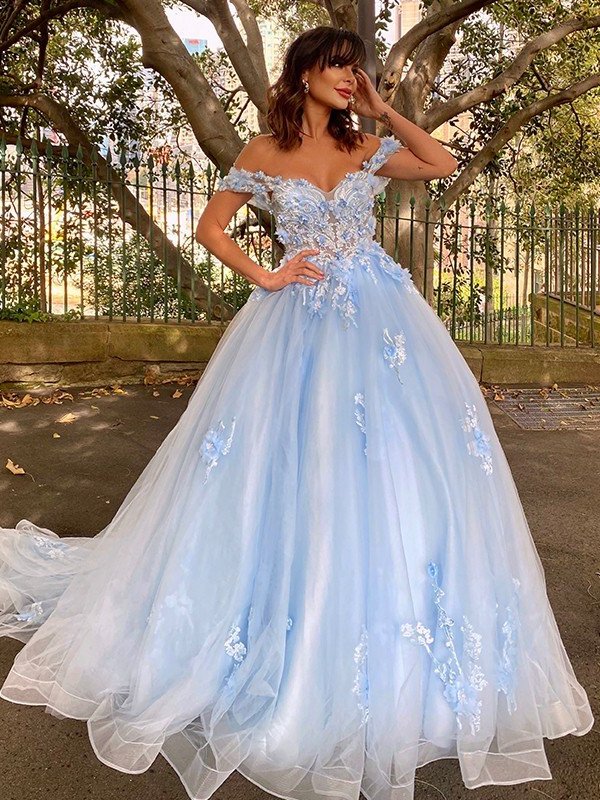 Applique Off-the-Shoulder Gown Sleeveless Tulle Ball Sweep/Brush Train Dresses