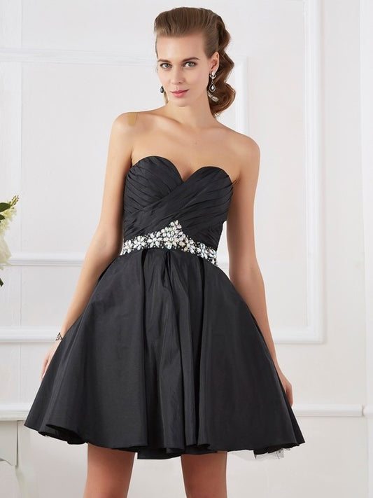 Short A-Line/Princess Sleeveless Beading Sweetheart Taffeta Homecoming Dresses