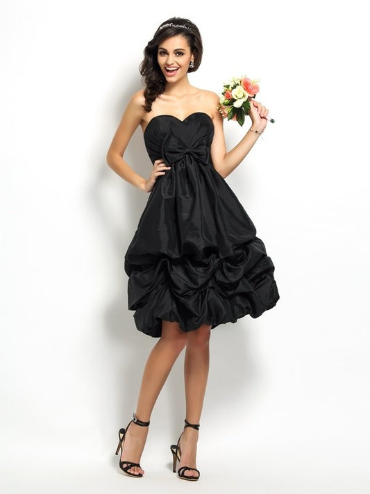 Bowknot A-Line/Princess Short Sweetheart Sleeveless Taffeta Bridesmaid Dresses