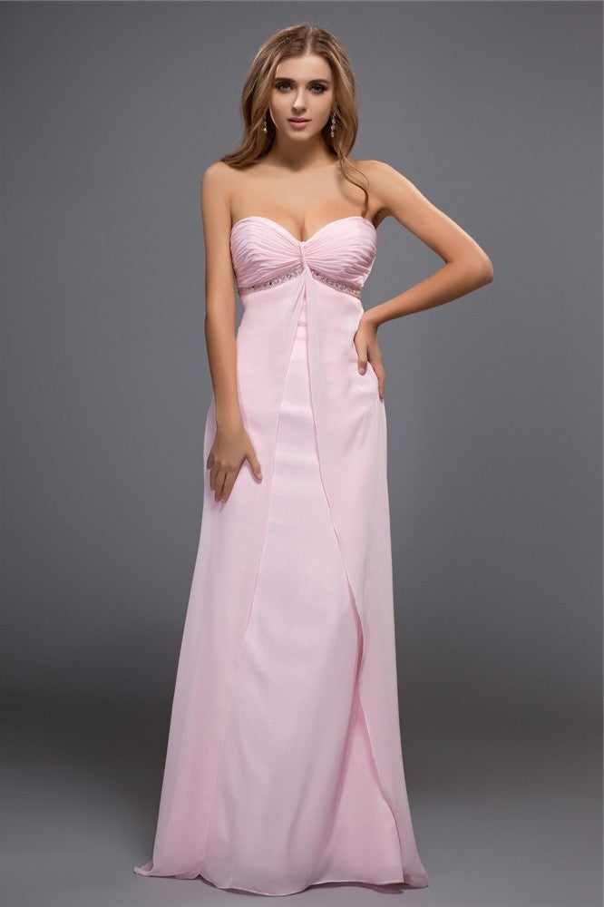 Beading Sleeveless Sheath/Column Sweetheart Long Chiffon Dresses