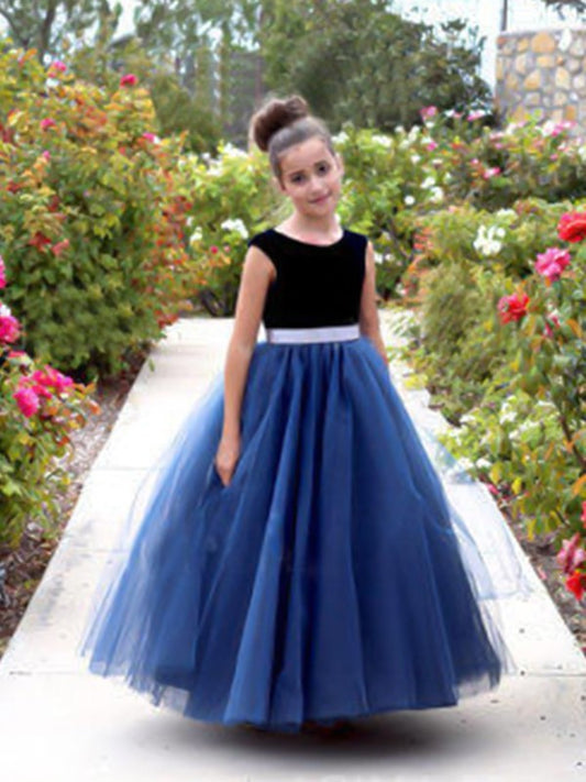 A-Line/Princess Sash/Ribbon/Belt Ankle-Length Scoop Sleeveless Tulle Flower Girl Dresses