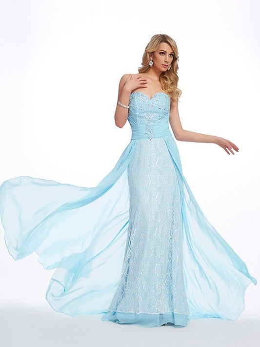 Sweetheart A-Line/Princess Long Sleeveless Beading Chiffon Dresses