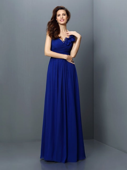 Long Sleeveless A-Line/Princess V-neck Pleats Chiffon Bridesmaid Dresses