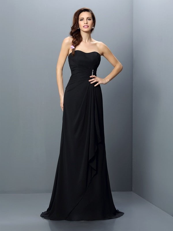 Trumpet/Mermaid Sleeveless Strapless Pleats Long Chiffon Bridesmaid Dresses