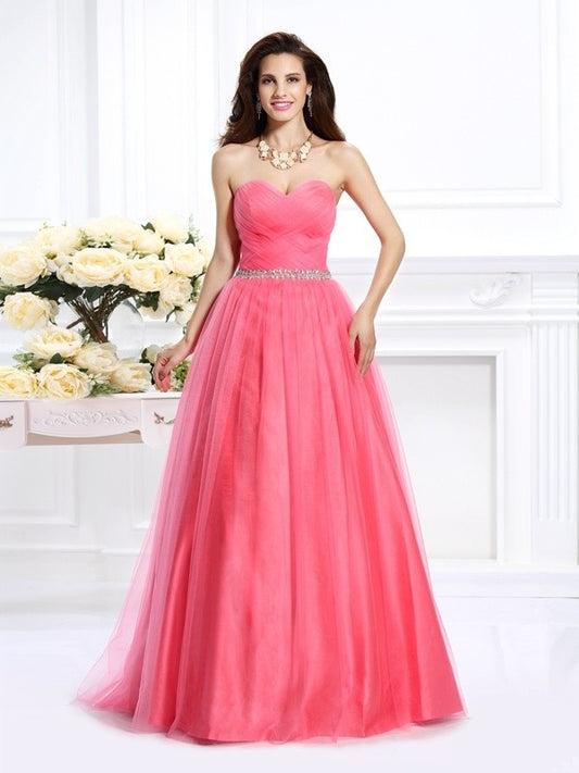 Long Sleeveless Ball Pleats Sweetheart Gown Satin Quinceanera Dresses