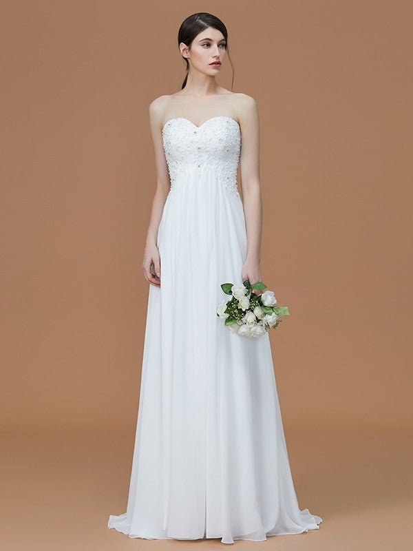 Sweep/Brush A-Line/Princess Train Beading Sleeveless Sweetheart Chiffon Bridesmaid Dresses