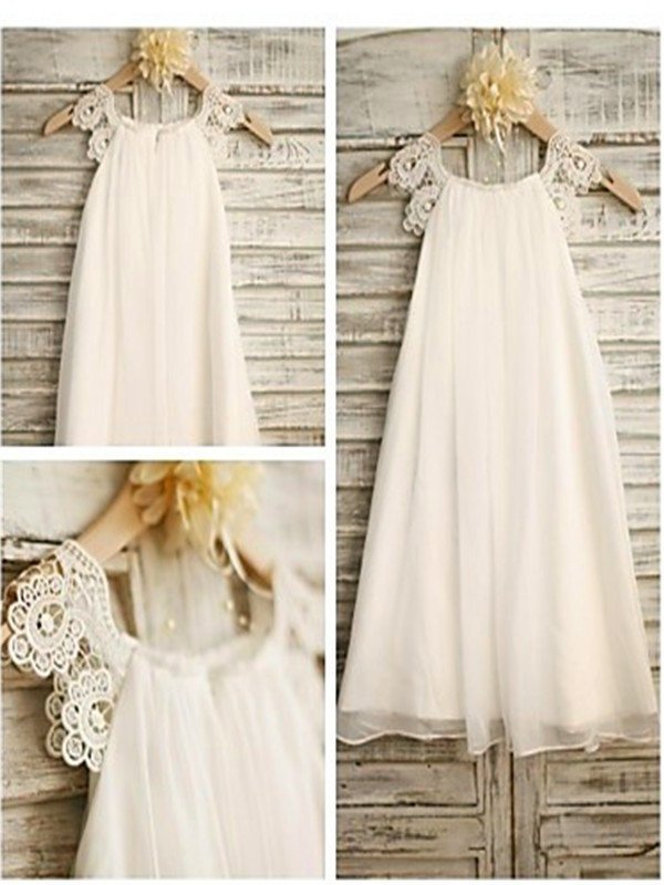 Chiffon A-line/Princess Scoop Tea-Length Lace Sleeveless Flower Girl Dresses