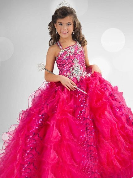 Sleeveless Straps Gown Organza Ball Long Sequin Flower Girl Dresses