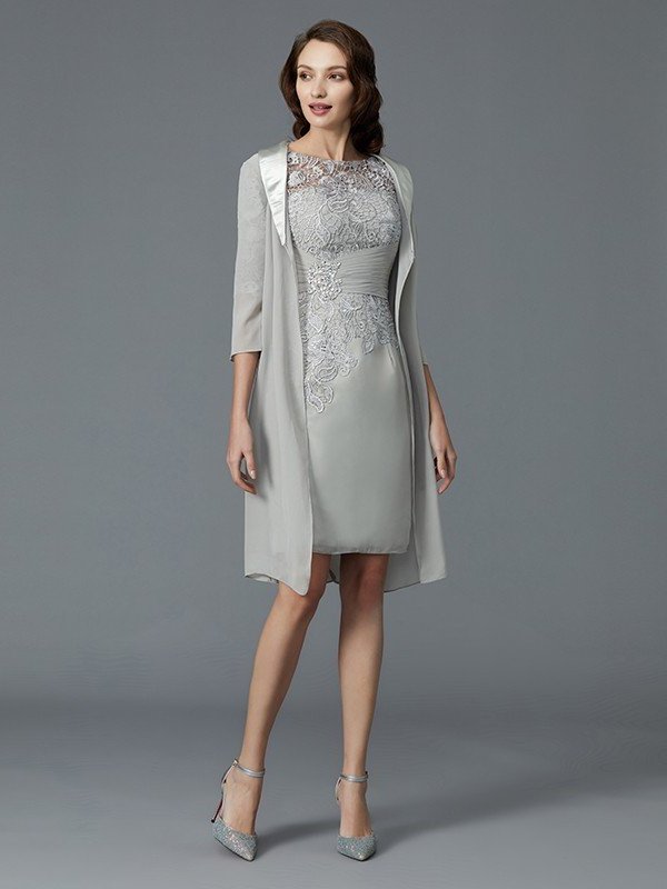 of Short/Mini Chiffon Scoop Sheath/Column Mother 1/2 Sleeves the Bride Dresses