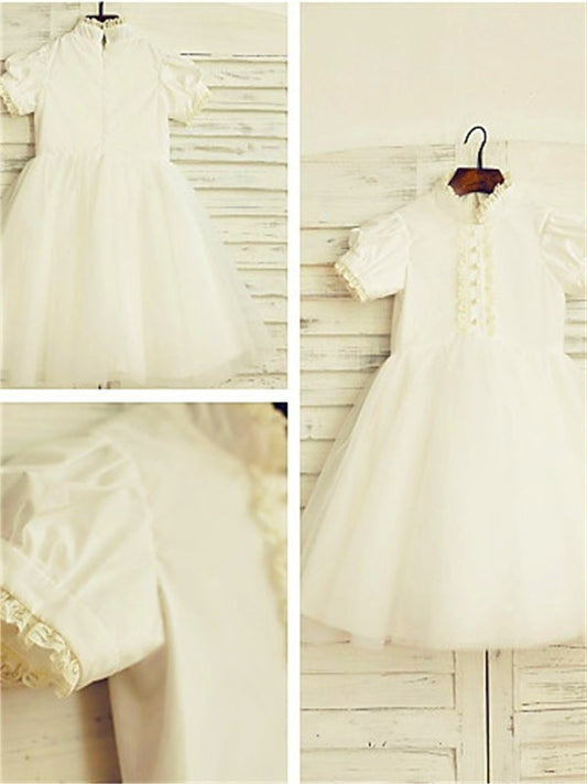 Tulle Tea-Length Sleeves Short Lace A-line/Princess High Neck Flower Girl Dresses