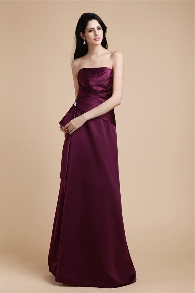 Beading A-Line/Princess Sleeveless Pleats Strapless Long Satin Dresses