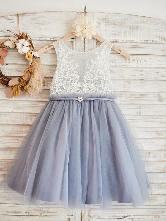 Tulle Scoop Sleeveless Lace A-Line/Princess Knee-Length Flower Girl Dresses