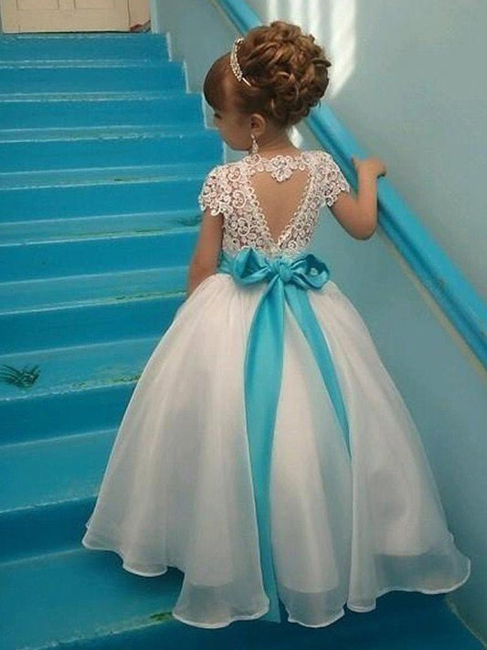 Scoop Organza Short Ball Floor-Length Beading Gown Sleeves Flower Girl Dresses