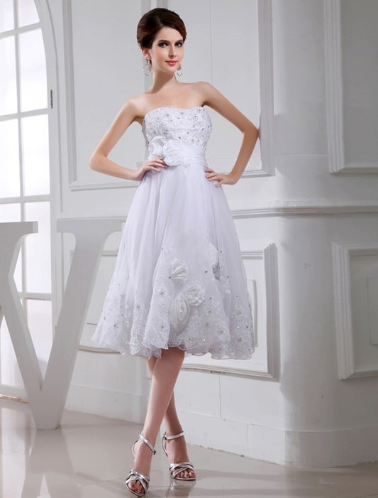 Taffeta Short A-Line/Princess Organza Sleeveless Beading Applique Wedding Dresses