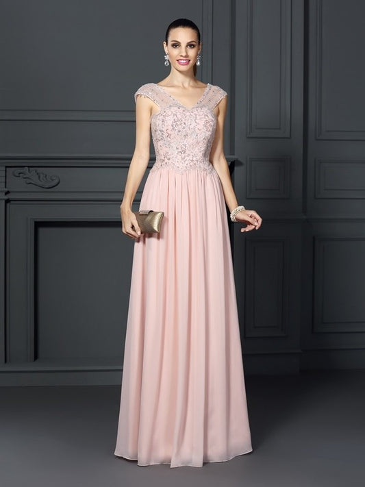 Applique Straps Sleeveless A-Line/Princess Long Chiffon Dresses